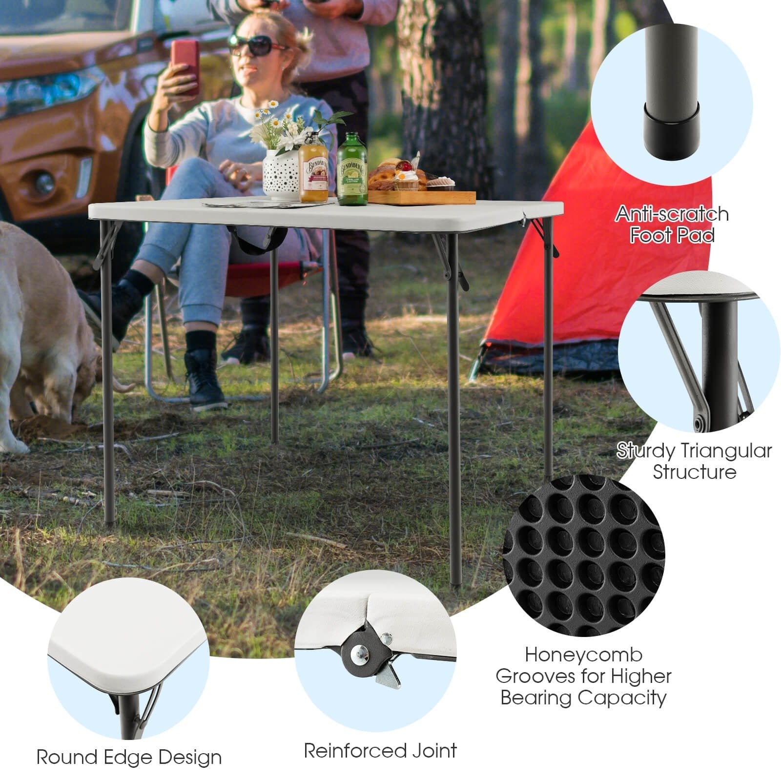 Folding Camping Table with All-Weather HDPE Tabletop and Rustproof Steel Frame, White Camping Furniture   at Gallery Canada