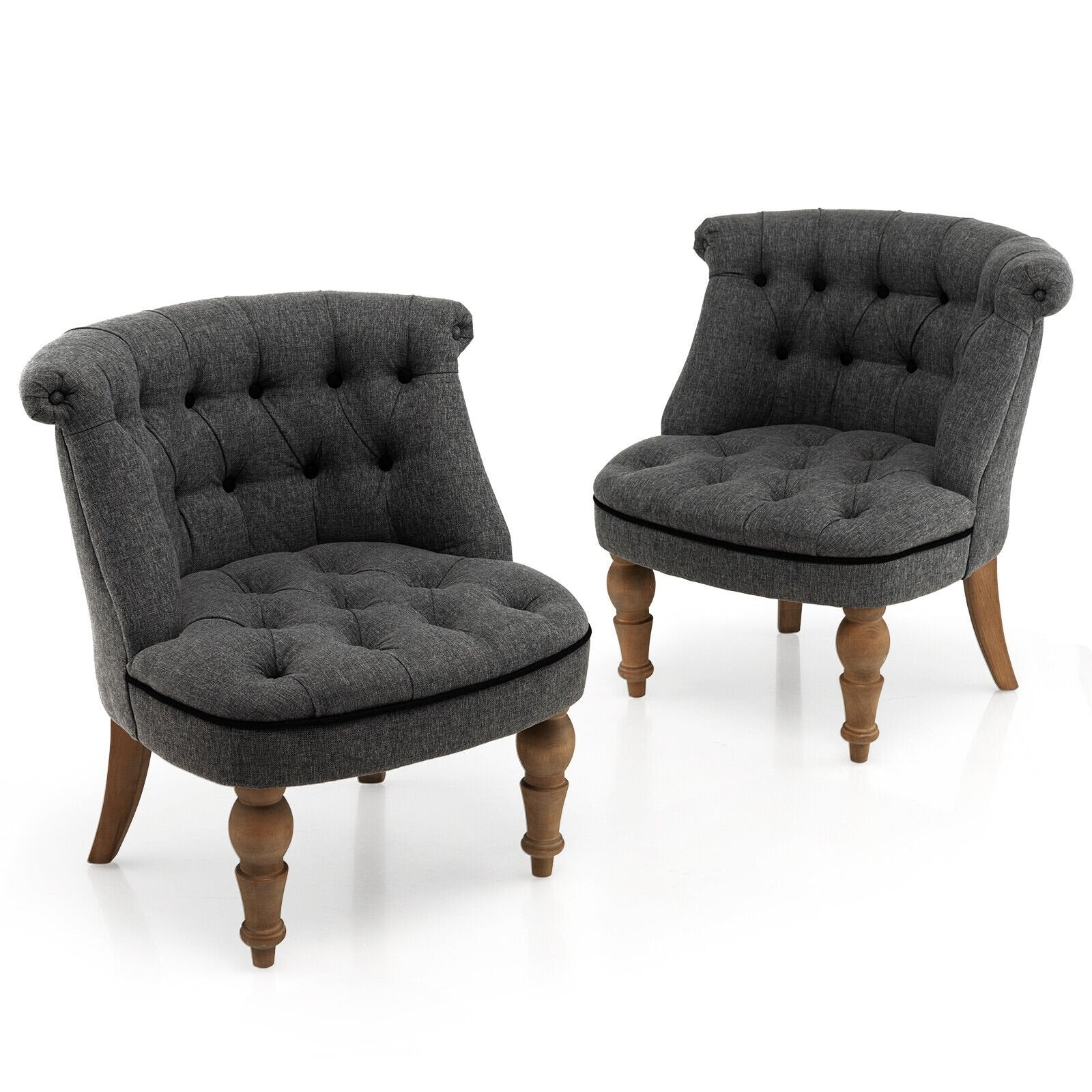 Set of 2 Upholstered Armless Slipper Chairs with Beech Wood Legs, Gray Accent Chairs   at Gallery Canada