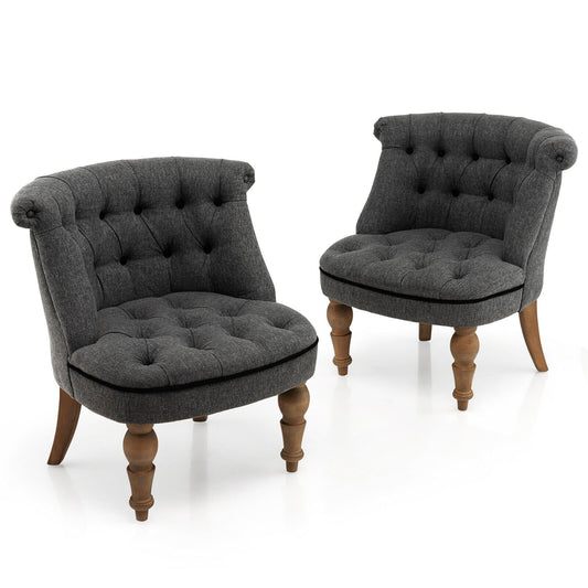 Set of 2 Upholstered Armless Slipper Chairs with Beech Wood Legs, Gray - Gallery Canada