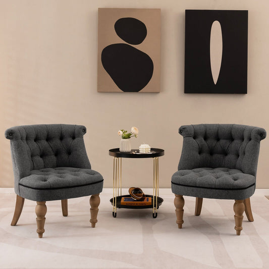 Set of 2 Upholstered Armless Slipper Chairs with Beech Wood Legs, Gray Accent Chairs   at Gallery Canada