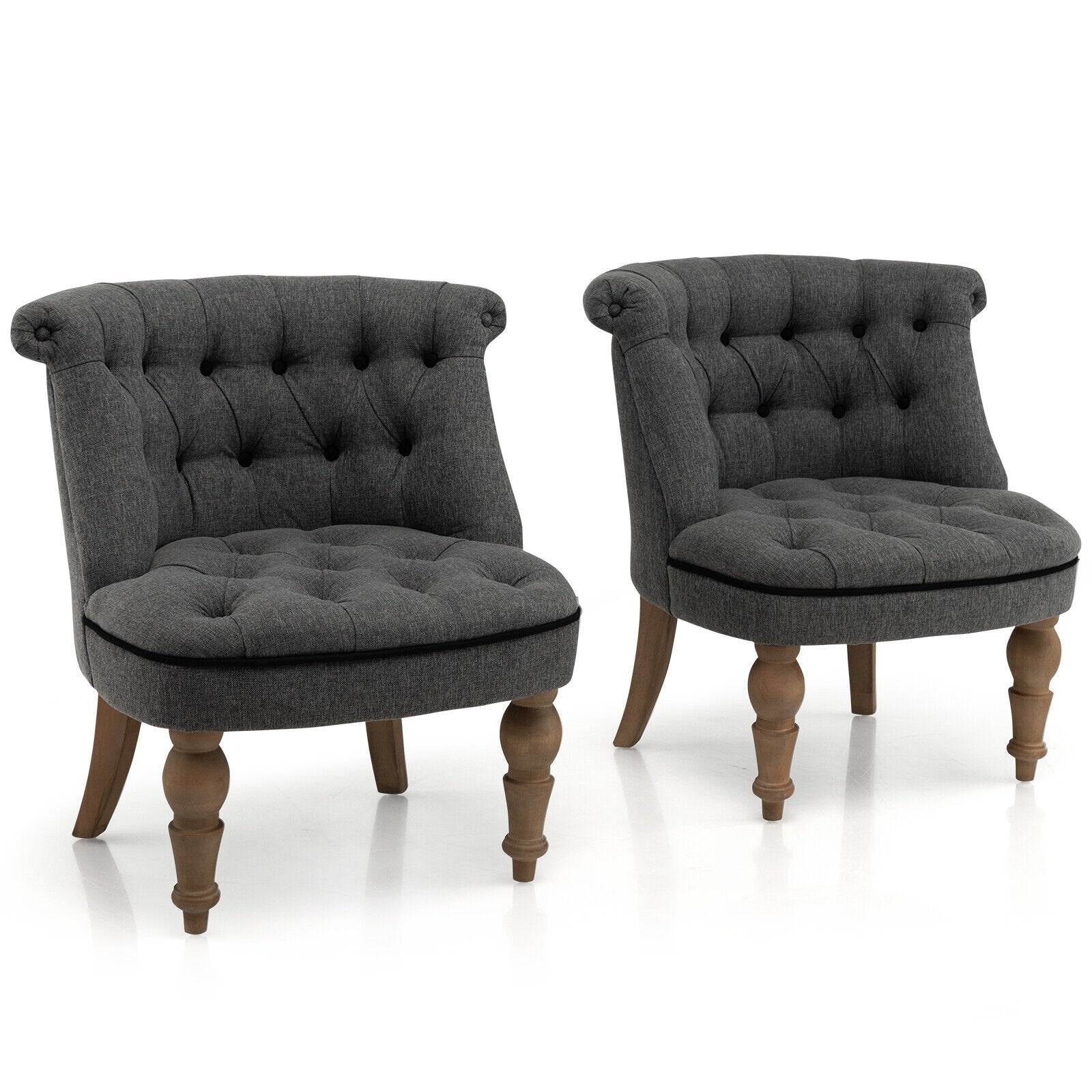 Set of 2 Upholstered Armless Slipper Chairs with Beech Wood Legs, Gray Accent Chairs   at Gallery Canada