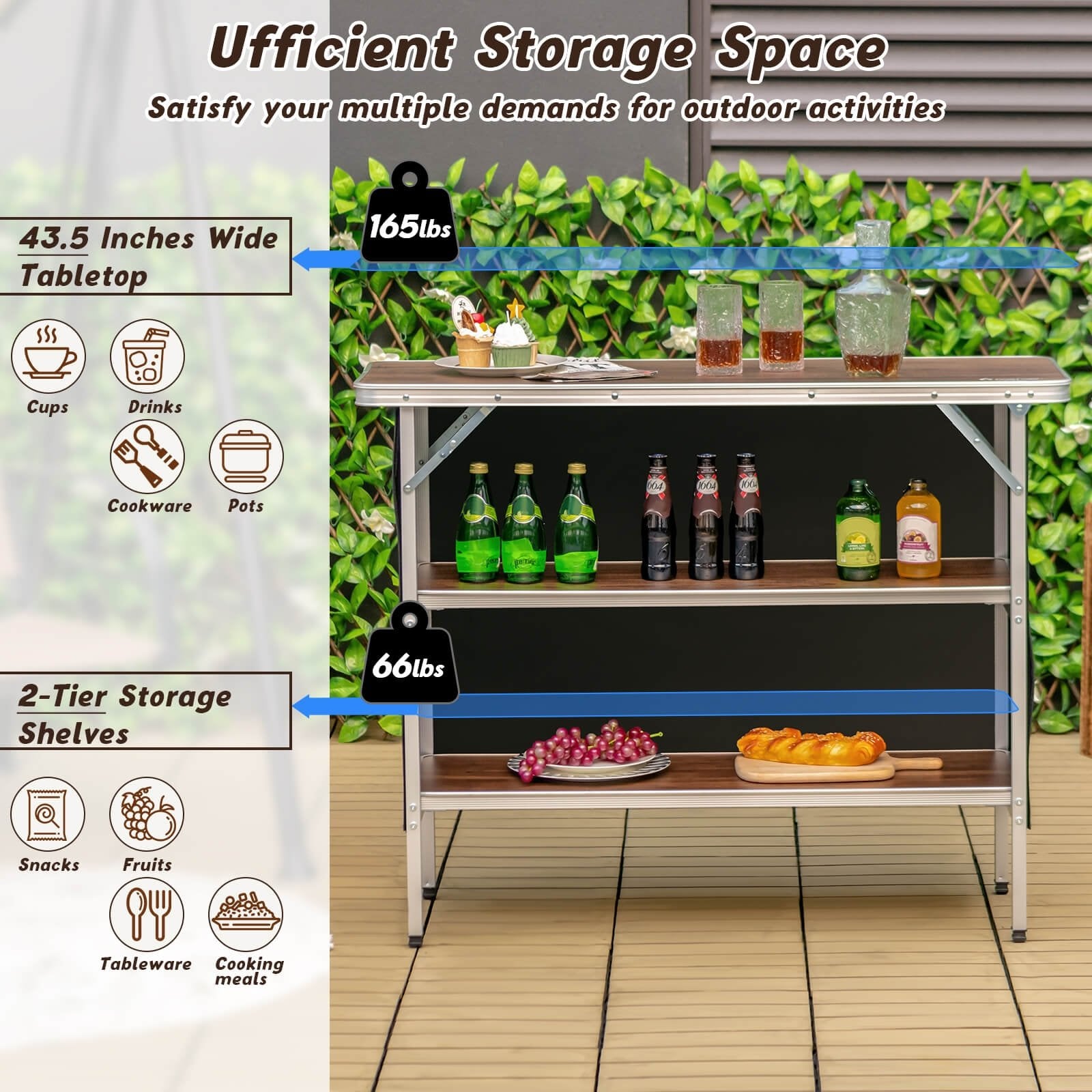 Folding Camping Table with 2-Tier Open Shelves for Outdoor BBQ, Coffee Camping Furniture   at Gallery Canada