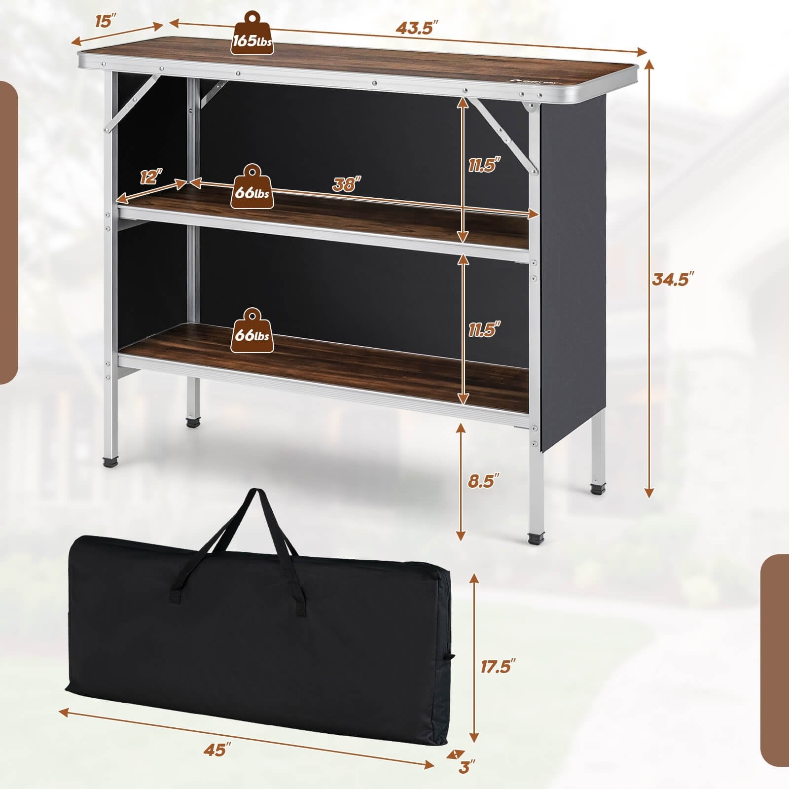 Folding Camping Table with 2-Tier Open Shelves for Outdoor BBQ, Coffee Camping Furniture   at Gallery Canada