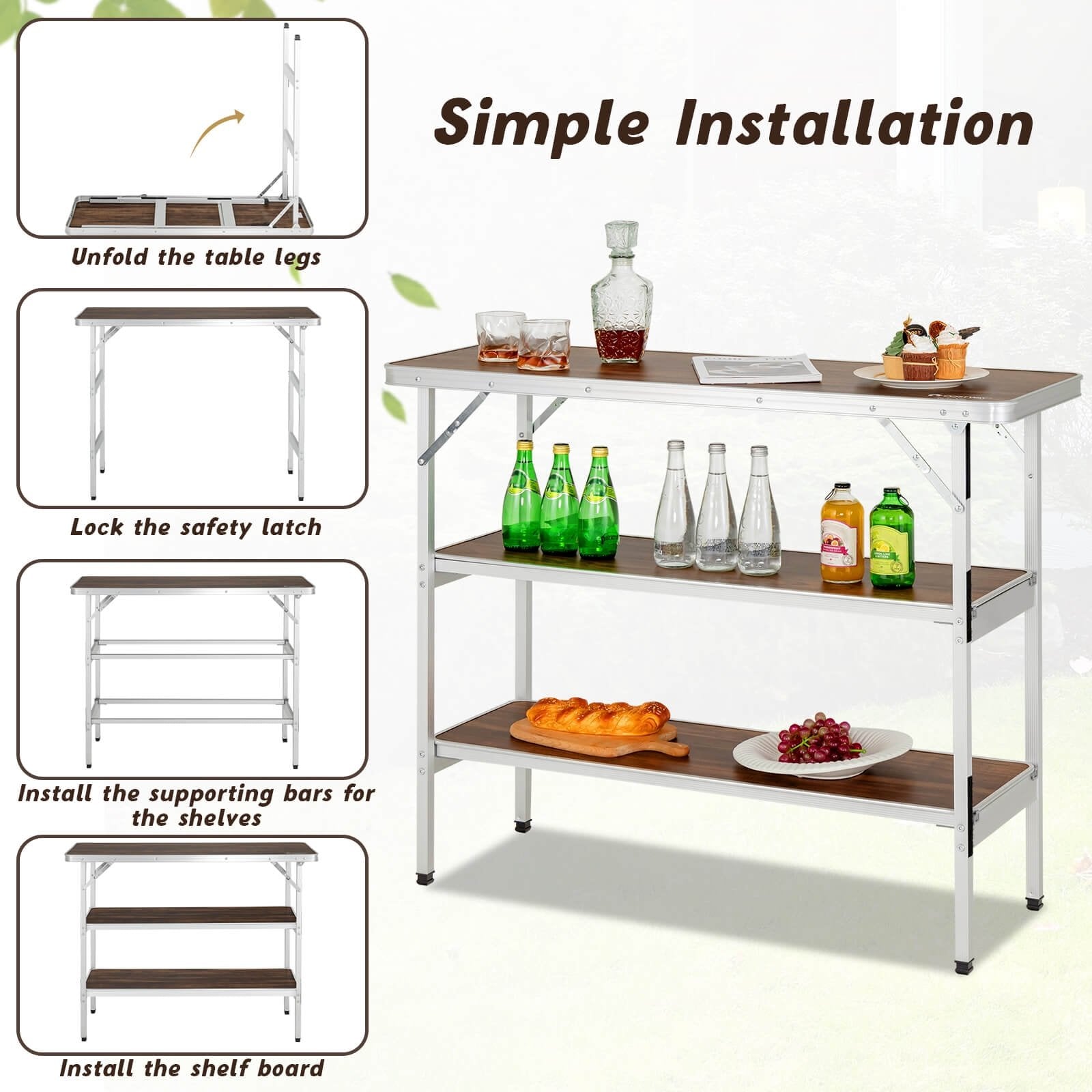 Folding Camping Table with 2-Tier Open Shelves for Outdoor BBQ, Coffee Camping Furniture   at Gallery Canada