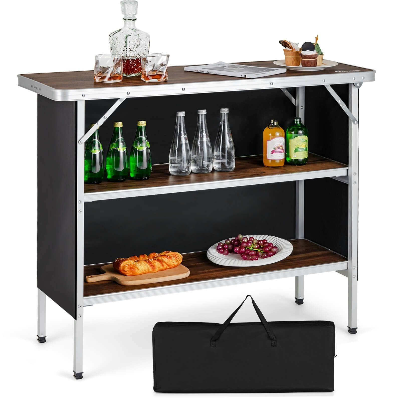 Folding Camping Table with 2-Tier Open Shelves for Outdoor BBQ, Coffee Camping Furniture   at Gallery Canada