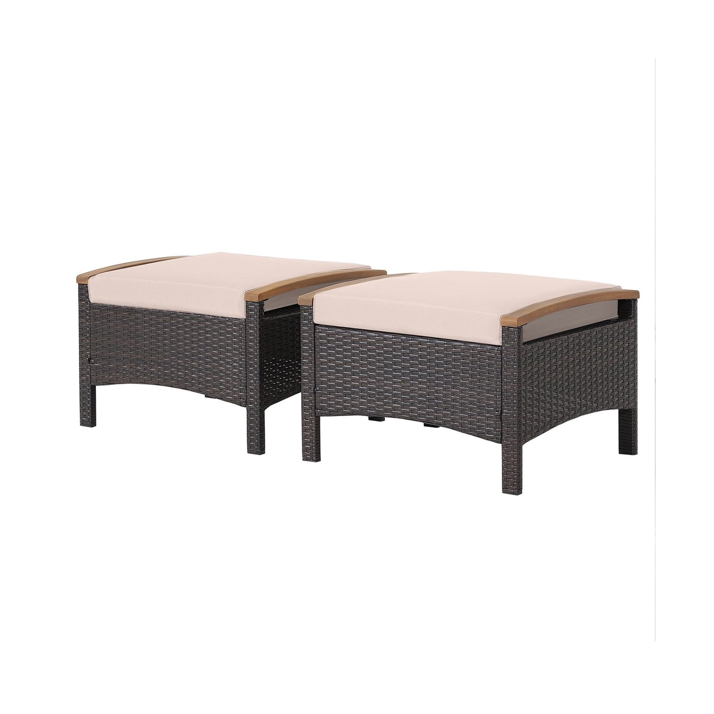 Set of 2 Fade-Resistant Wicker Patio Ottoman, Brown Outdoor Seating & Patio Chairs   at Gallery Canada