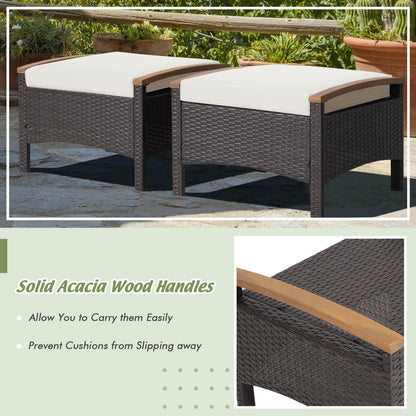 Set of 2 Fade-Resistant Wicker Patio Ottoman, White Outdoor Seating & Patio Chairs   at Gallery Canada