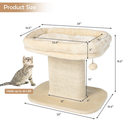 Modern Cat Tree Tower with Large Plush Perch and Sisal Scratching Plate, Beige Cat Trees Condos & Scratchers   at Gallery Canada