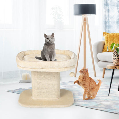 Modern Cat Tree Tower with Large Plush Perch and Sisal Scratching Plate, Beige Cat Trees Condos & Scratchers   at Gallery Canada