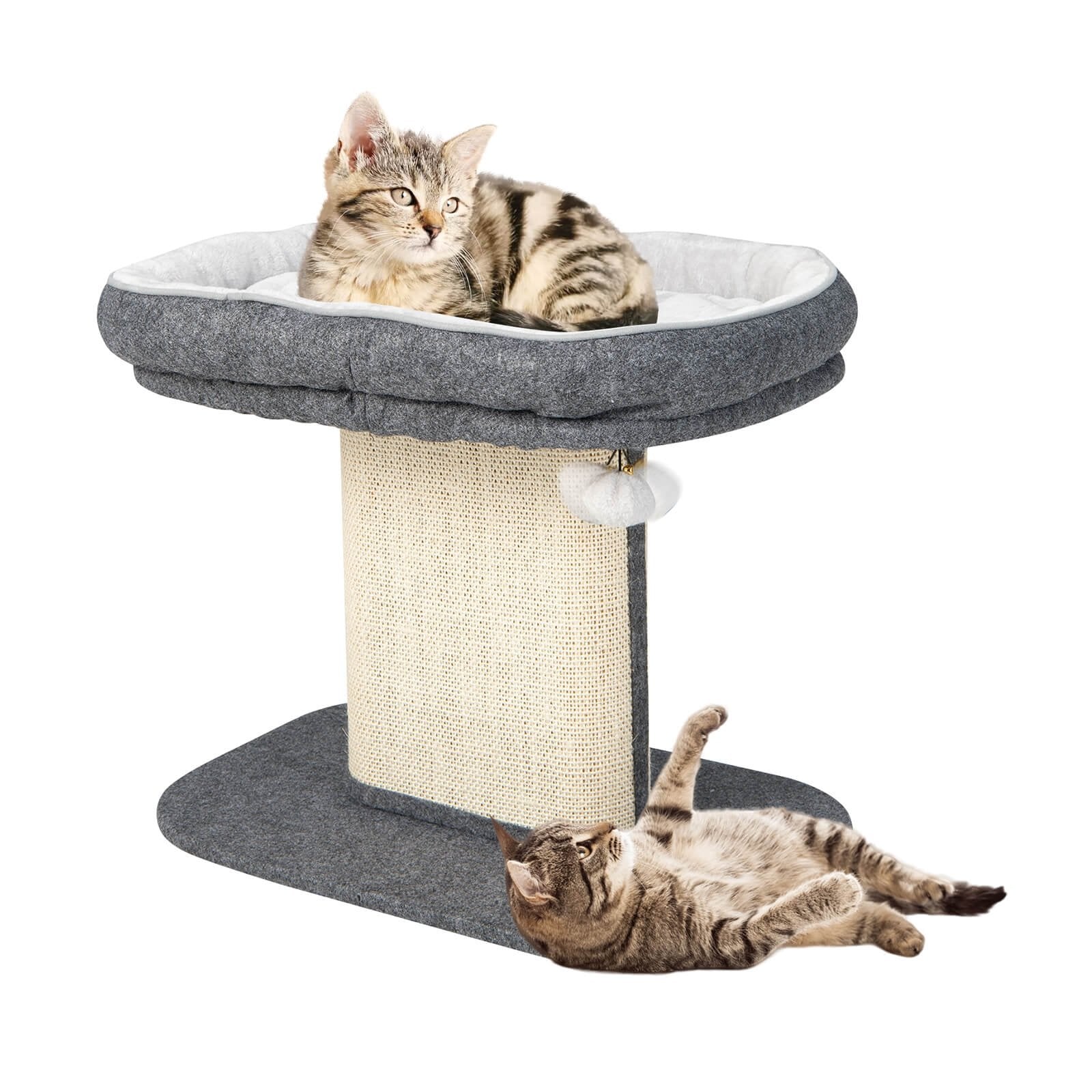 Modern Cat Tree Tower with Large Plush Perch and Sisal Scratching Plate, Gray - Gallery Canada