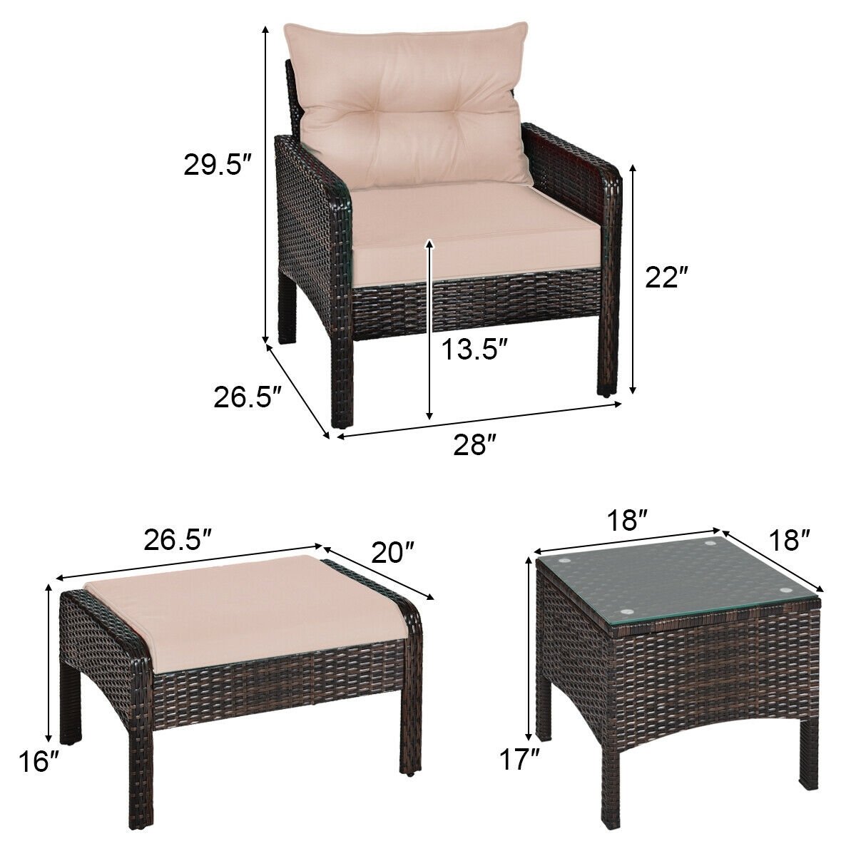 5 Pcs Patio Rattan Wicker Sofa Furniture Set , Beige Patio Furniture Sets   at Gallery Canada