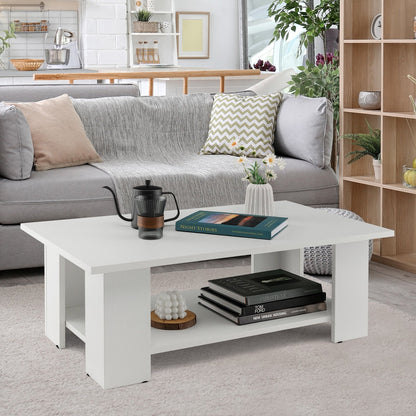 Large 36 Inch 2-tier Wooden Modern Coffee Table with Storage Shelf, White Coffee Tables   at Gallery Canada