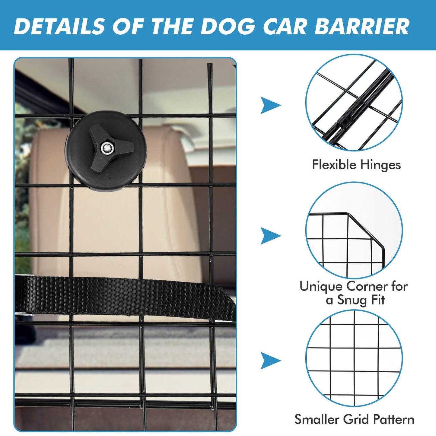 Folding Pet Divider Gate with 2 Straps and 2 Screw Caps for SUV, Black - Gallery Canada