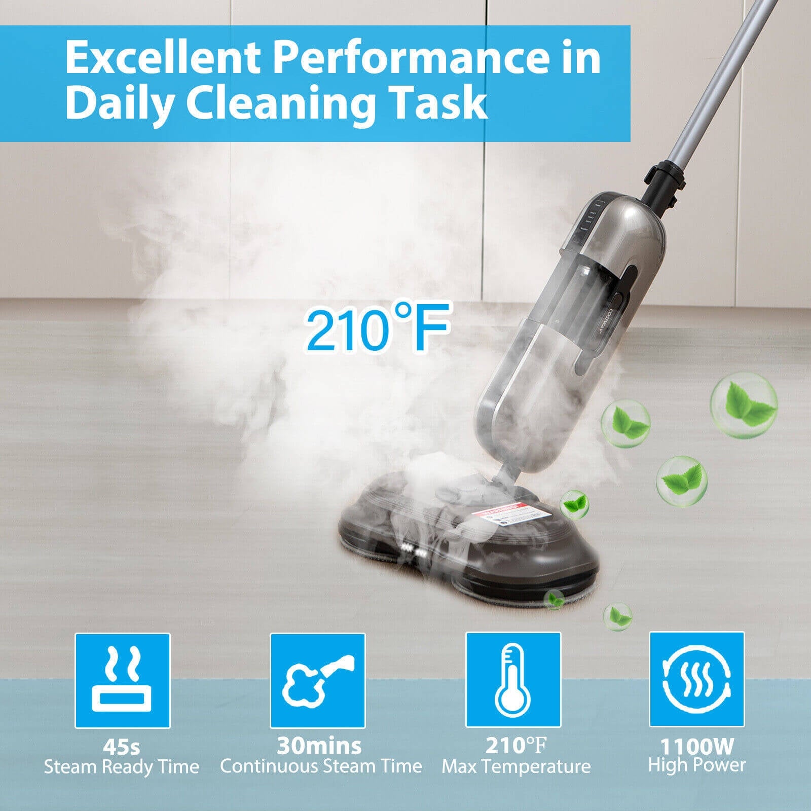 1100W Handheld Detachable Steam Mop with LED Headlights, Gray Vacuums & Cleaners at Gallery Canada