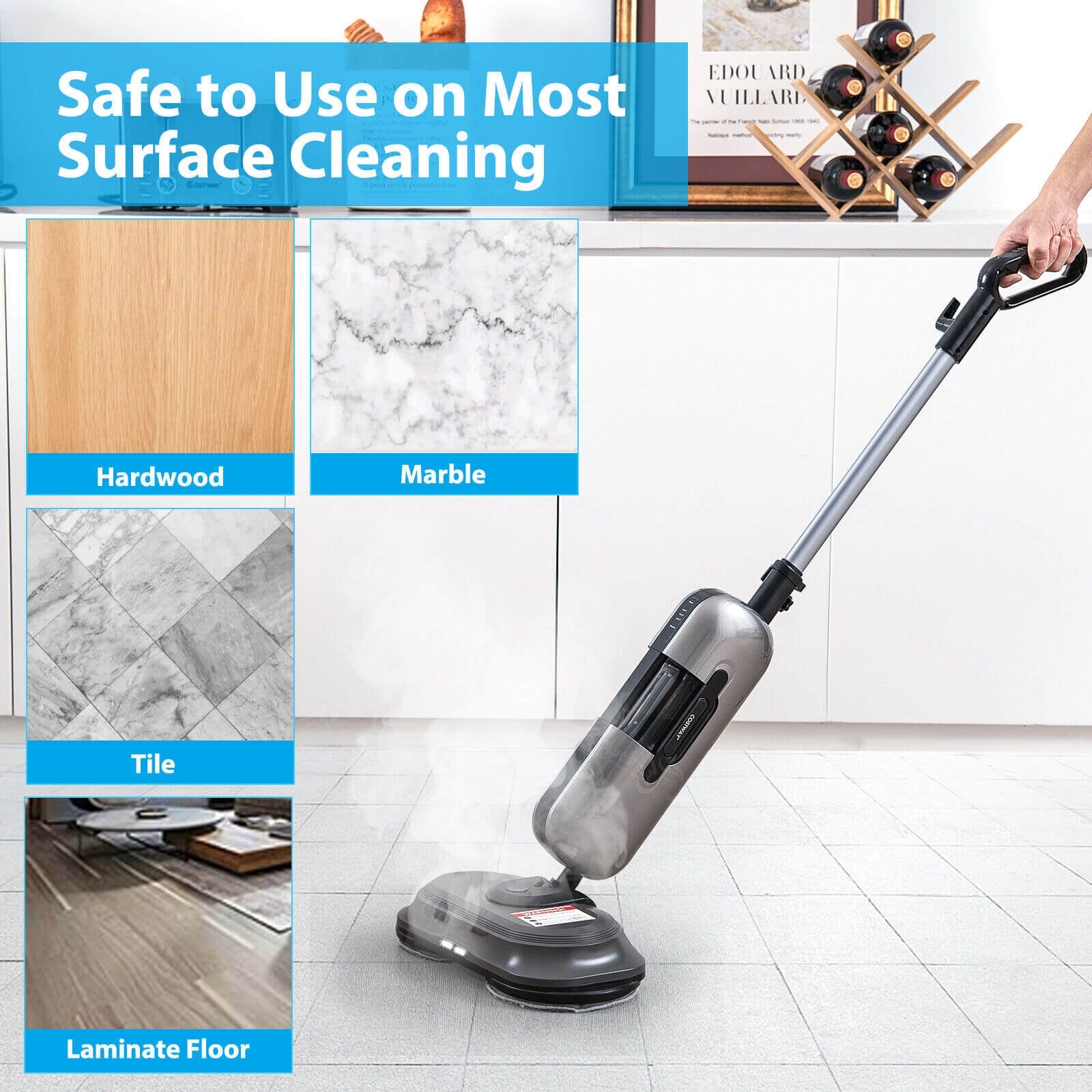 1100W Handheld Detachable Steam Mop with LED Headlights, Gray Vacuums & Cleaners at Gallery Canada
