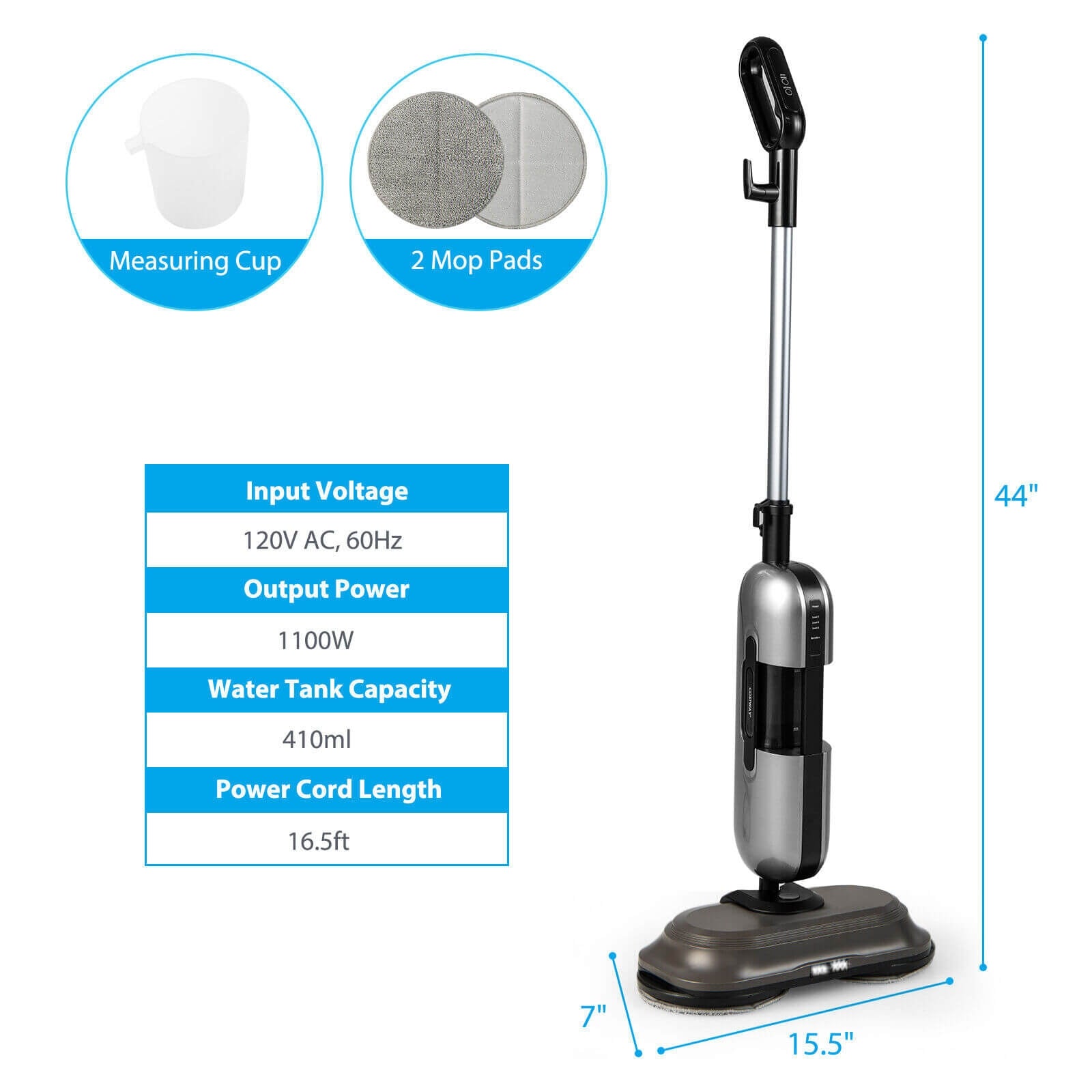 1100W Handheld Detachable Steam Mop with LED Headlights, Gray Vacuums & Cleaners at Gallery Canada