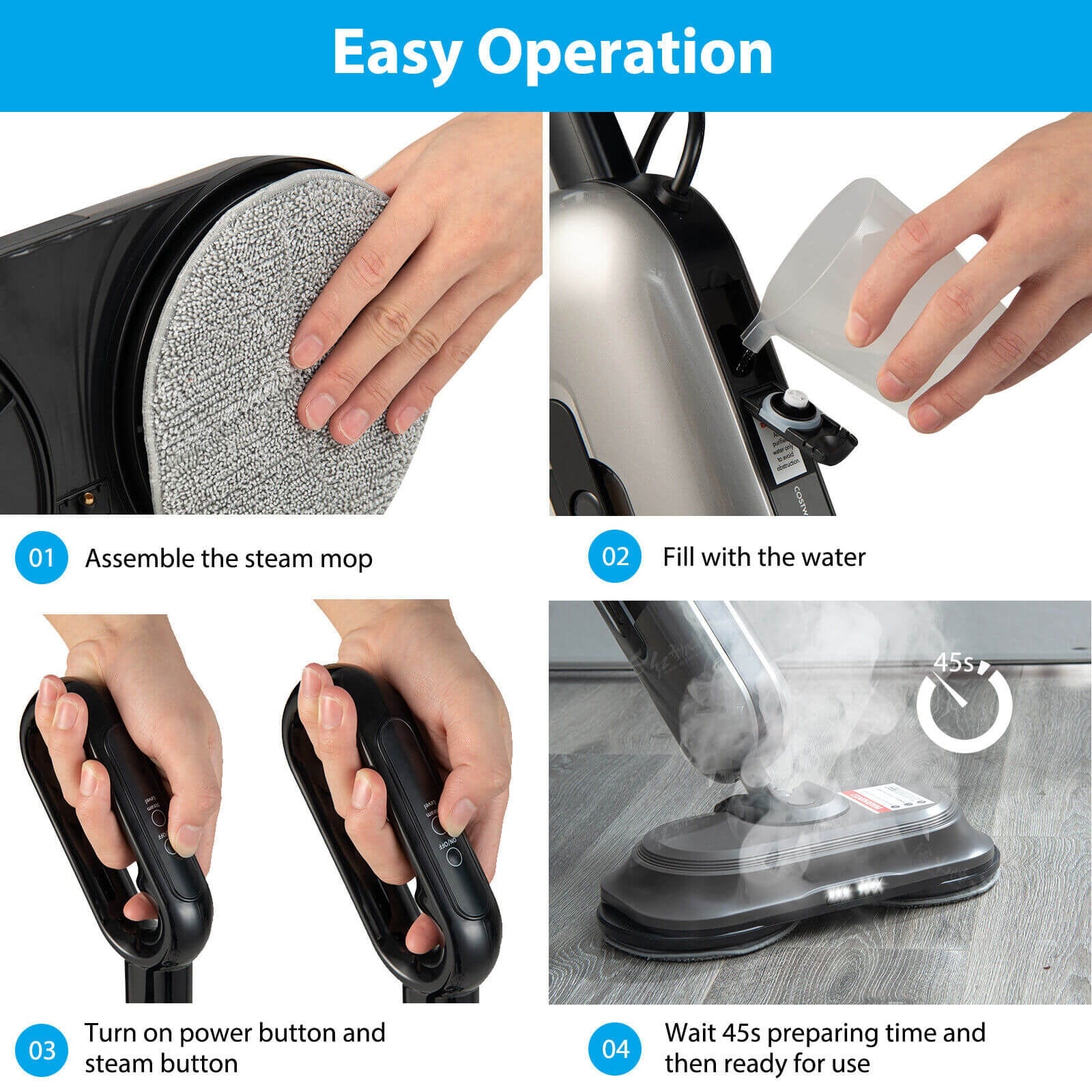 1100W Handheld Detachable Steam Mop with LED Headlights, Gray Vacuums & Cleaners at Gallery Canada