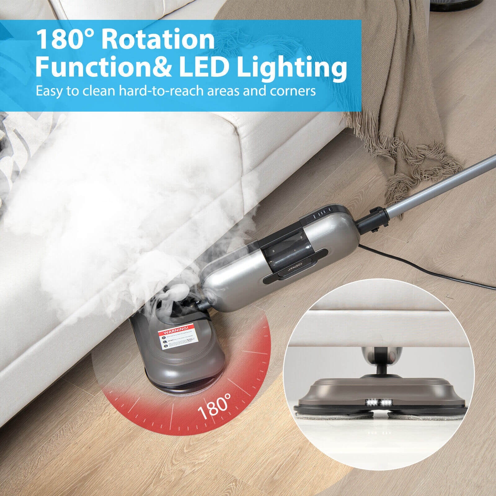 1100W Handheld Detachable Steam Mop with LED Headlights, Gray Vacuums & Cleaners at Gallery Canada
