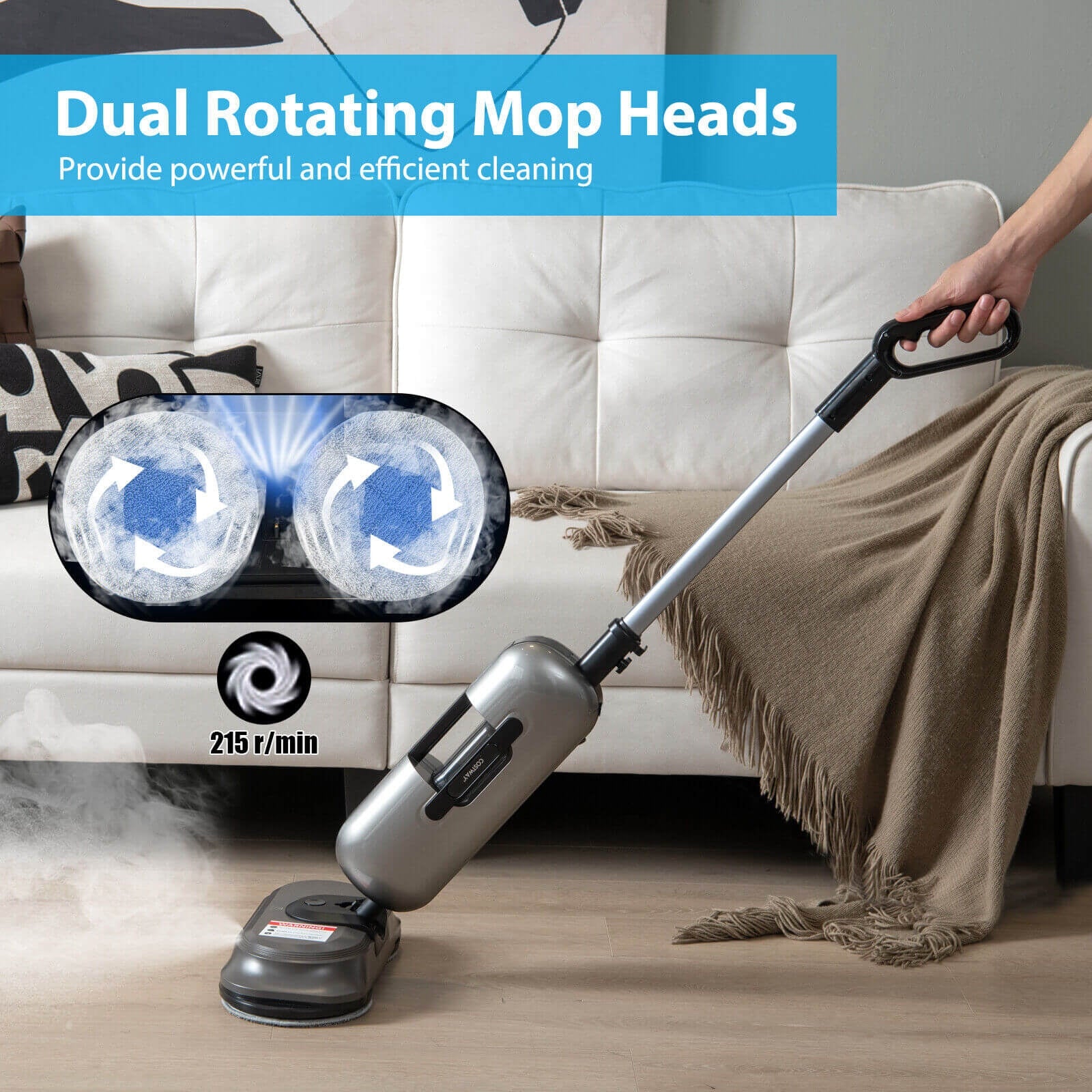 1100W Handheld Detachable Steam Mop with LED Headlights, Gray Vacuums & Cleaners at Gallery Canada