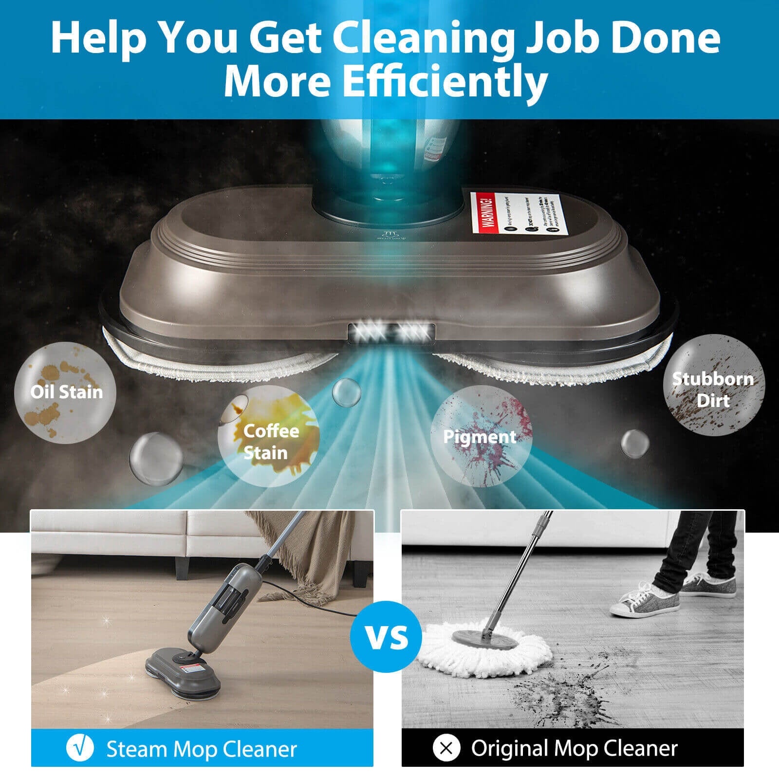 1100W Handheld Detachable Steam Mop with LED Headlights, Gray Vacuums & Cleaners at Gallery Canada