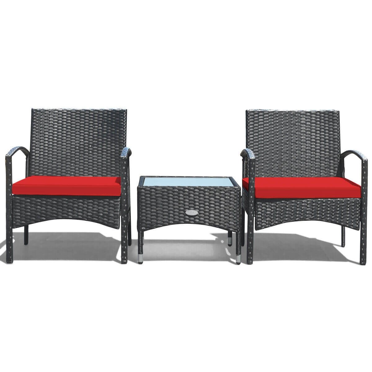 3 Pieces Patio Wicker Rattan Furniture Set with Cushion for Lawn Backyard, Red Patio Conversation Sets   at Gallery Canada