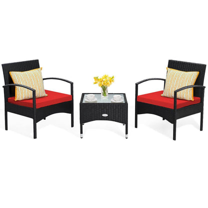 3 Pieces Patio Wicker Rattan Furniture Set with Cushion for Lawn Backyard, Red Patio Conversation Sets   at Gallery Canada