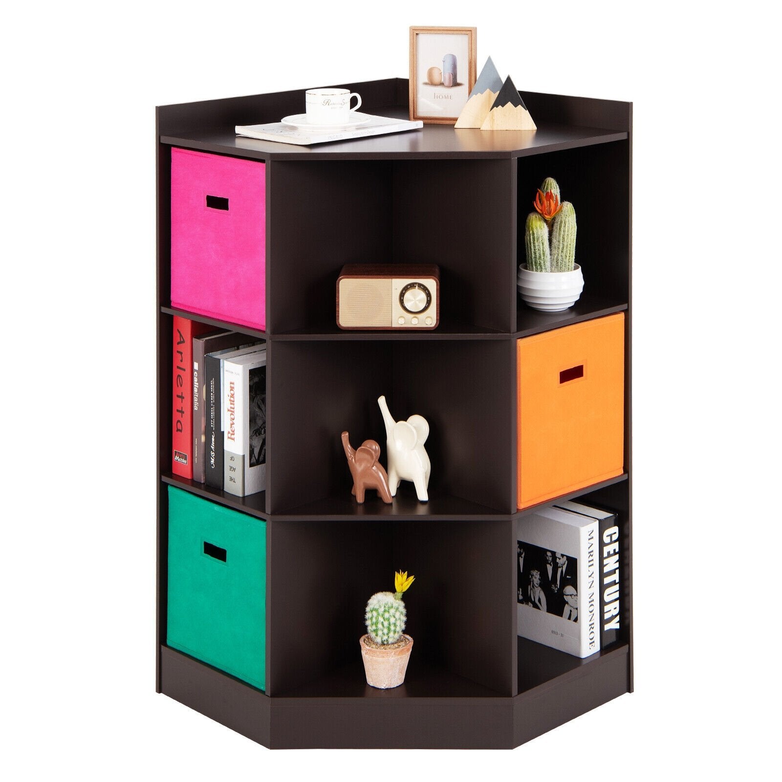 3-Tier Kids Storage Shelf Corner Cabinet with 3 Baskets, Brown Kids Storage   at Gallery Canada