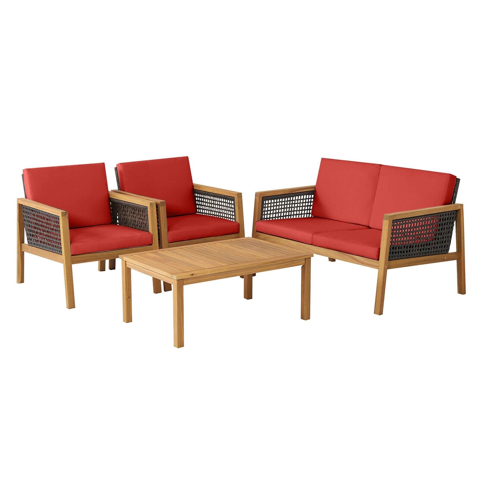 4 Pieces Patio Rattan Furniture Set with Removable Cushions, Red Patio Conversation Sets   at Gallery Canada