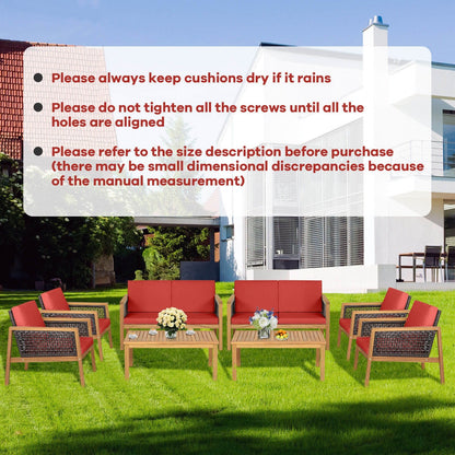 4 Pieces Patio Rattan Furniture Set with Removable Cushions, Red Patio Conversation Sets   at Gallery Canada