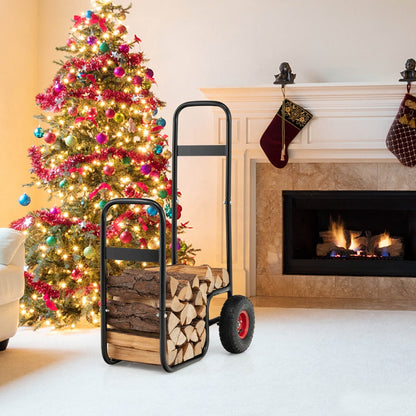 Firewood Log Cart Carrier with Wear-Resistant and Shockproof Rubber Wheels, Black Log Storage   at Gallery Canada