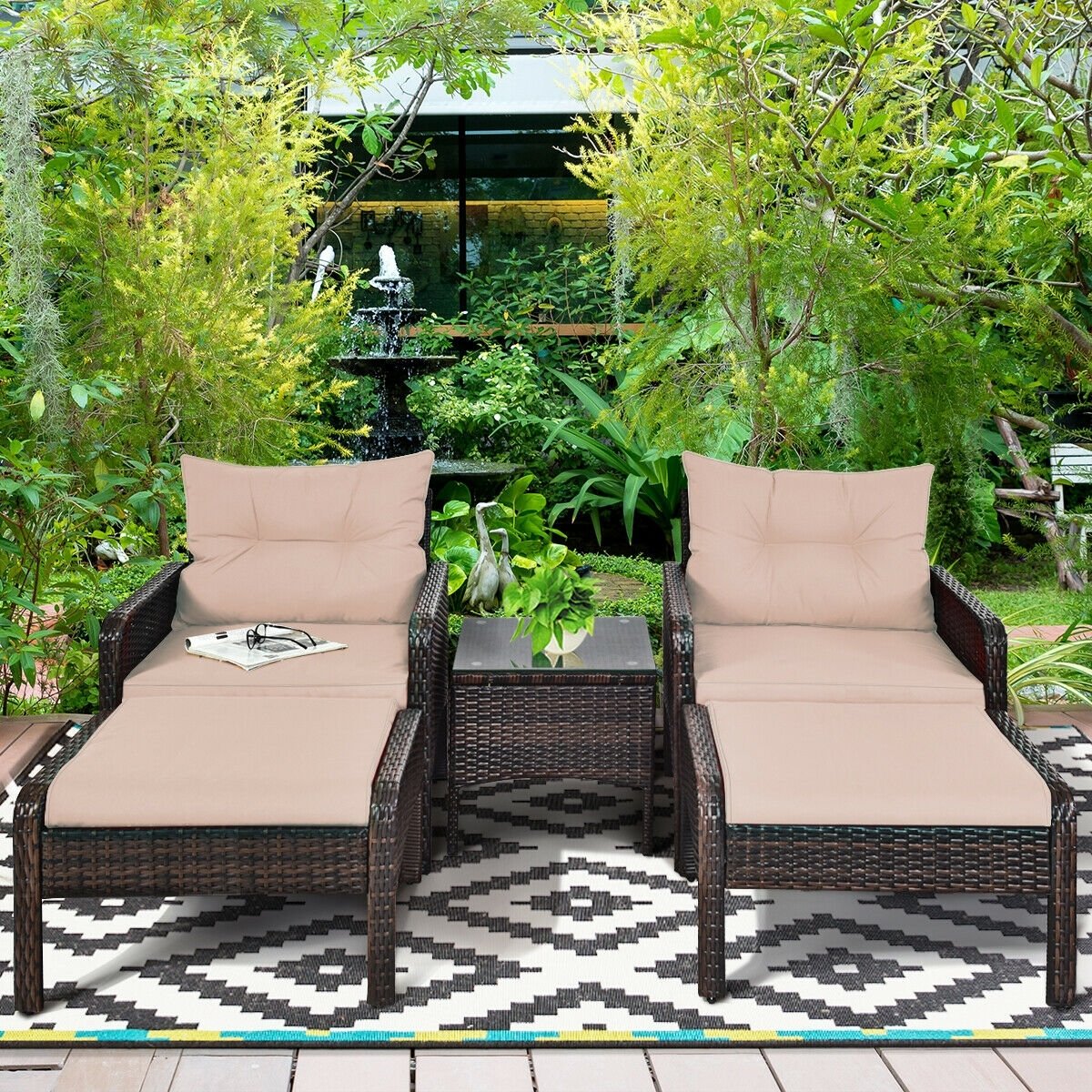 5 Pcs Patio Rattan Wicker Sofa Furniture Set , Beige Patio Furniture Sets   at Gallery Canada