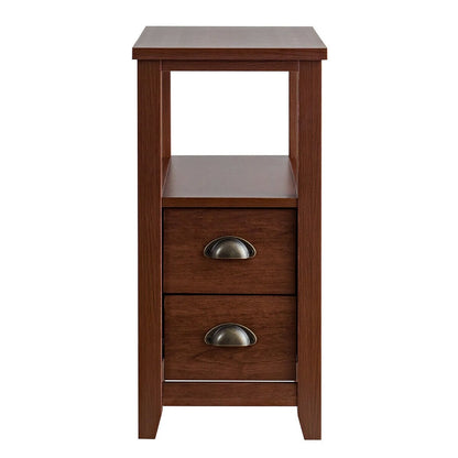 End Table Wooden with 2 Drawers and Shelf Bedside Table, Brown - Gallery Canada