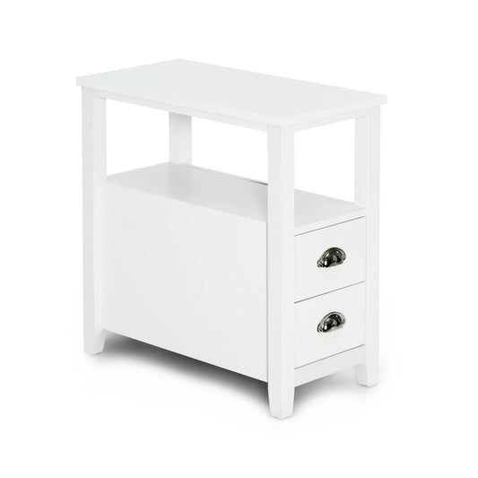 End Table Wooden with 2 Drawers and Shelf Bedside Table, White - Gallery Canada