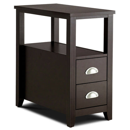 End Table Wooden with 2 Drawers and Shelf Bedside Table, Dark Brown Nightstands   at Gallery Canada