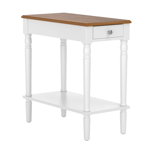 Narrow Side Table with Drawer and Open Storage Shelf, White - Gallery Canada