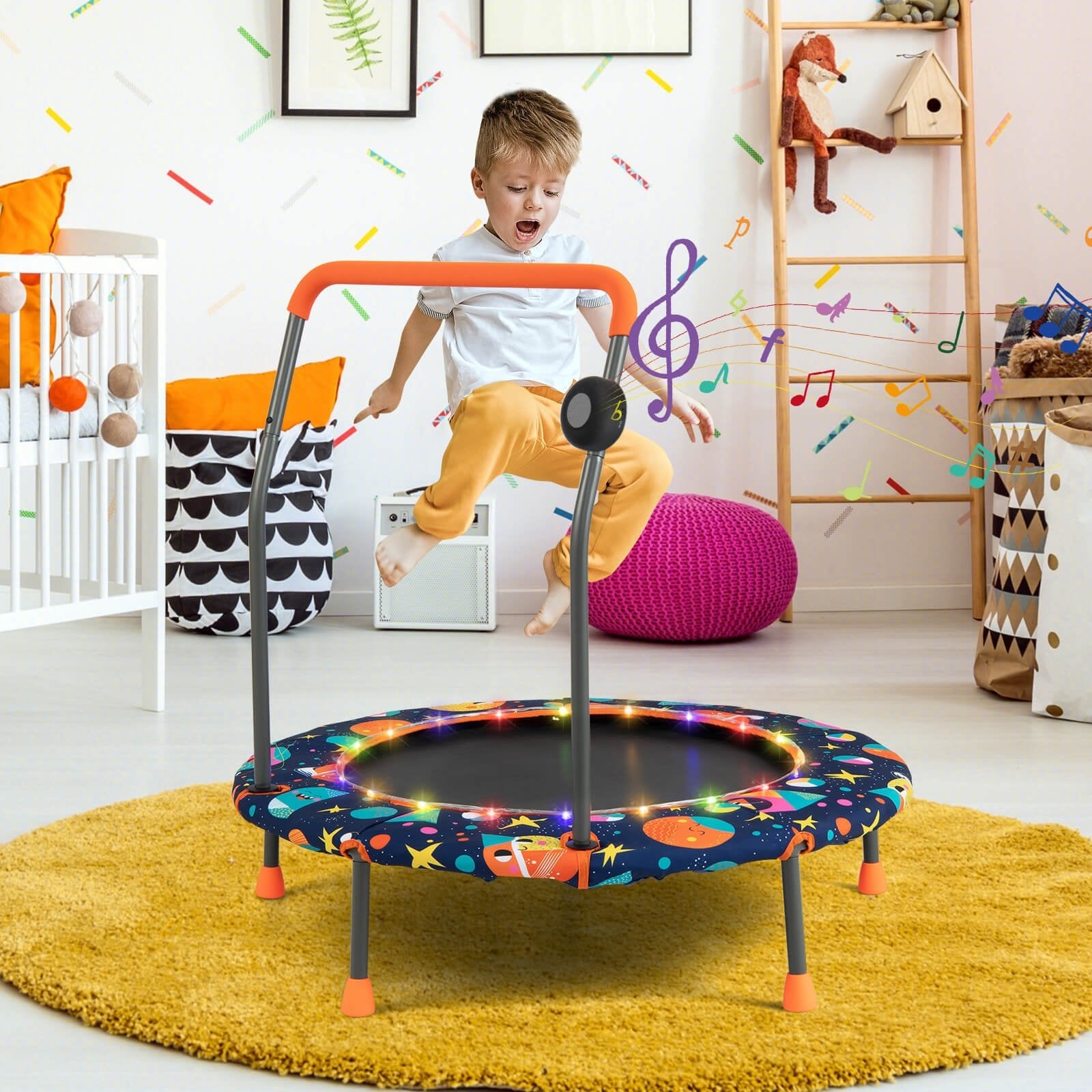 36 Inch Mini Trampoline with Colorful LED Lights and Bluetooth Speaker, Multicolor Trampolines   at Gallery Canada