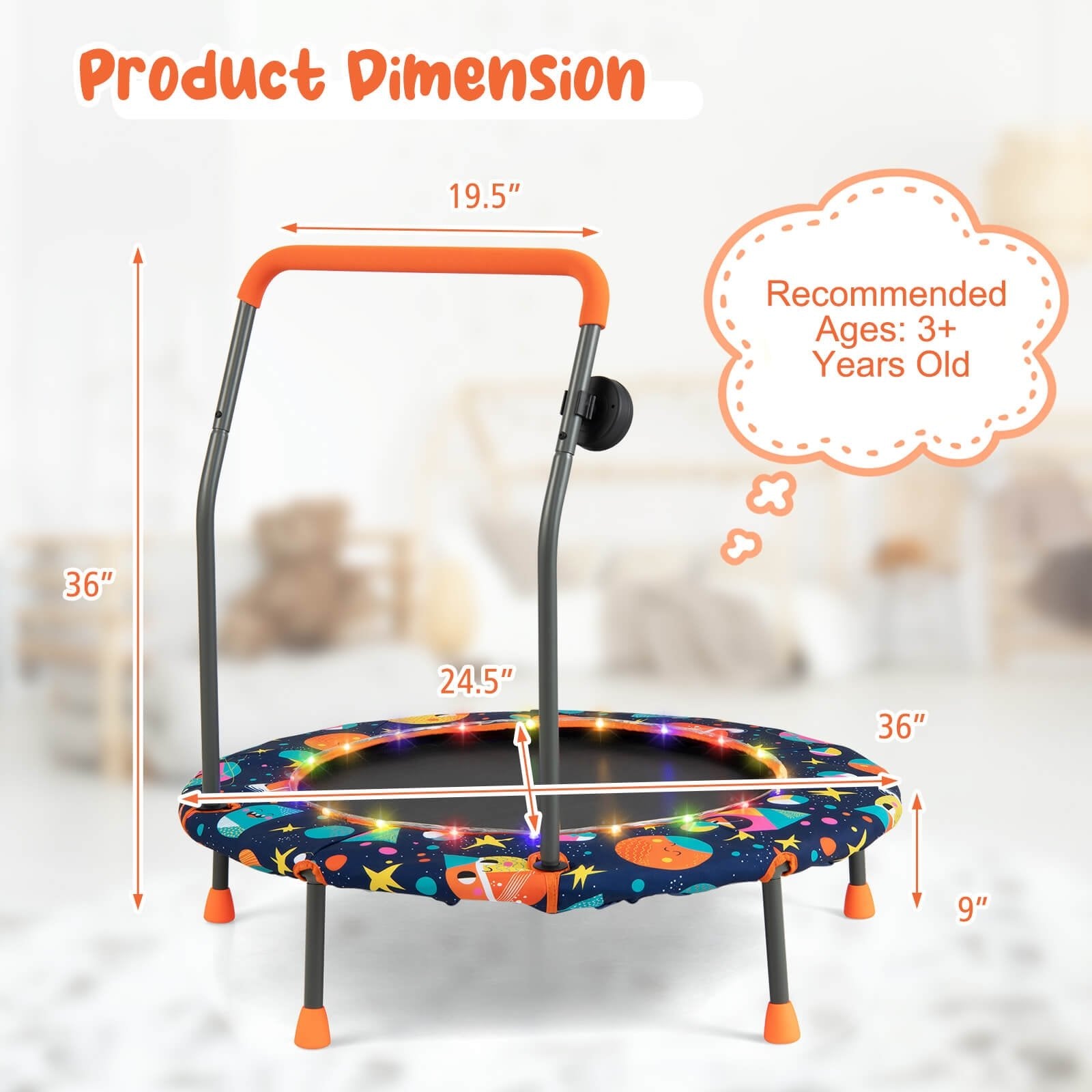 36 Inch Mini Trampoline with Colorful LED Lights and Bluetooth Speaker, Multicolor Trampolines   at Gallery Canada