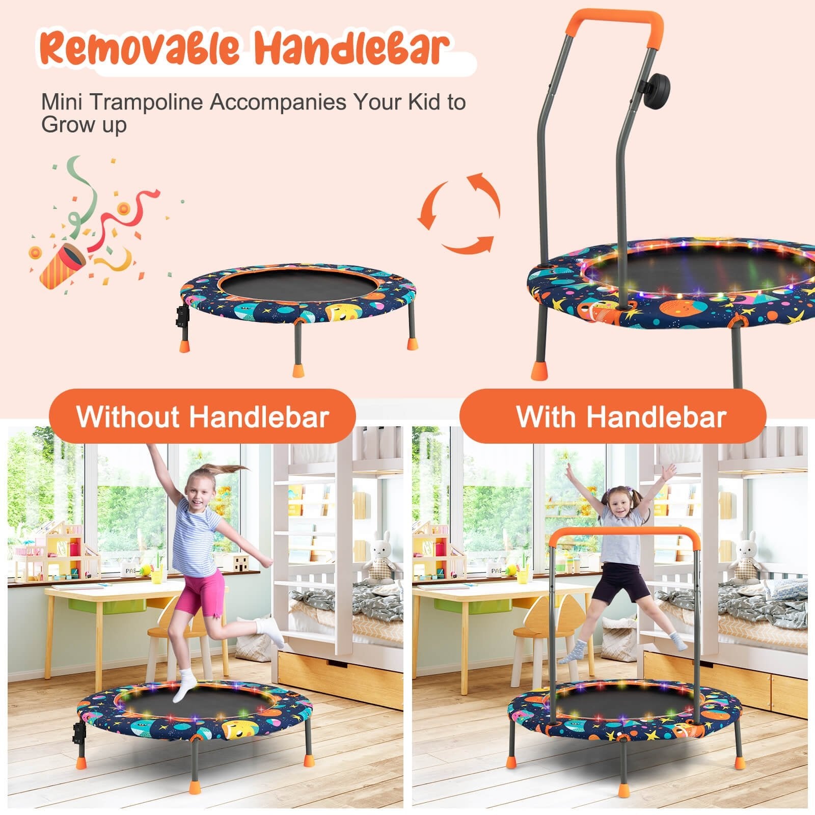 36 Inch Mini Trampoline with Colorful LED Lights and Bluetooth Speaker, Multicolor Trampolines   at Gallery Canada