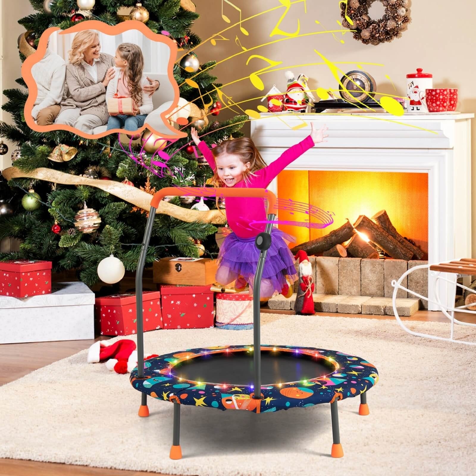 36 Inch Mini Trampoline with Colorful LED Lights and Bluetooth Speaker, Multicolor Trampolines   at Gallery Canada