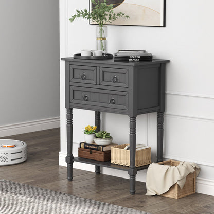 Narrow Console Table with 3 Storage Drawers and Open Bottom Shelf, Dark Gray Console Tables   at Gallery Canada