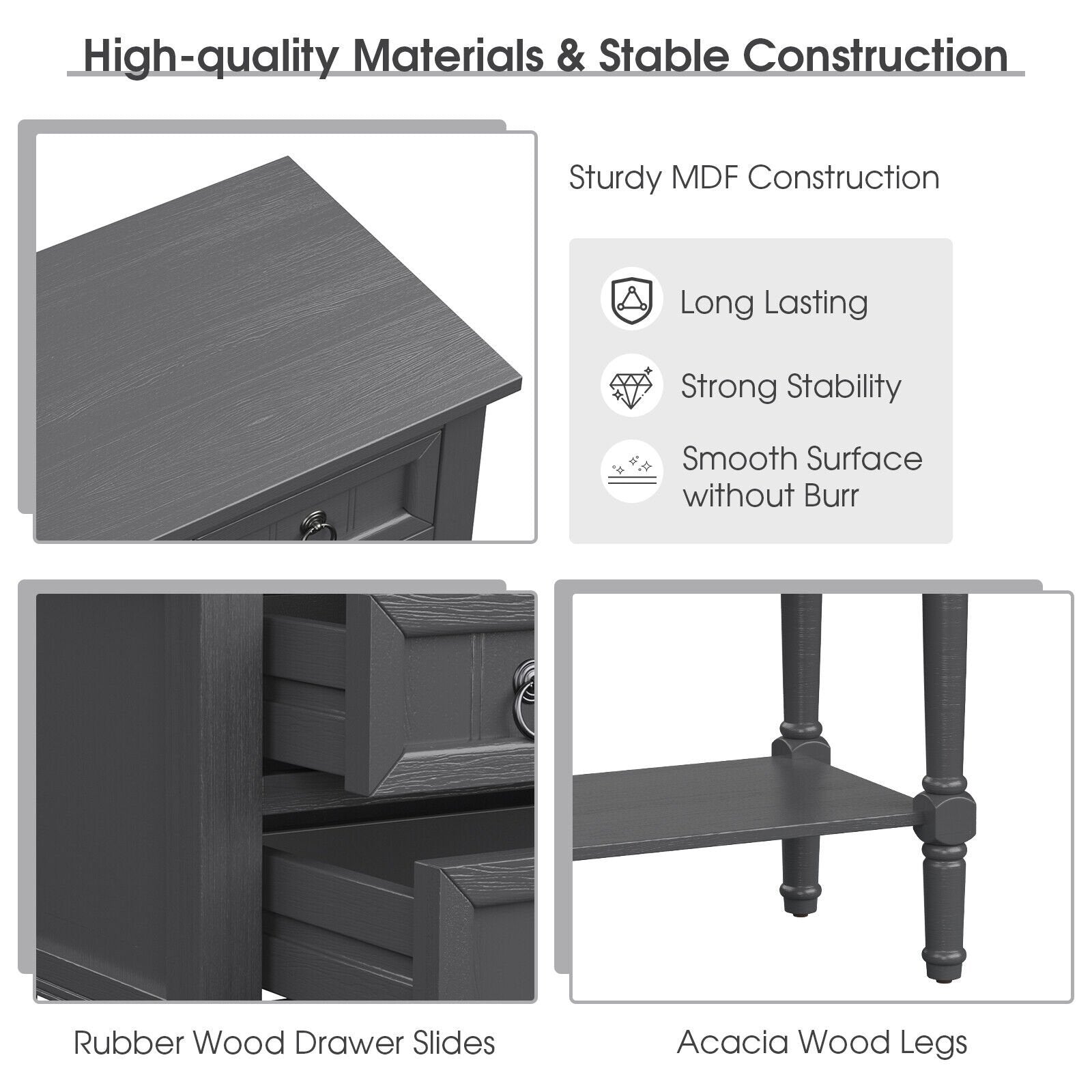 Narrow Console Table with 3 Storage Drawers and Open Bottom Shelf, Dark Gray Console Tables   at Gallery Canada