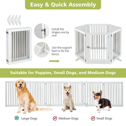 Freestanding 6-Panel Dog Gate with 4 Support Feet for Stairs, White - Gallery Canada