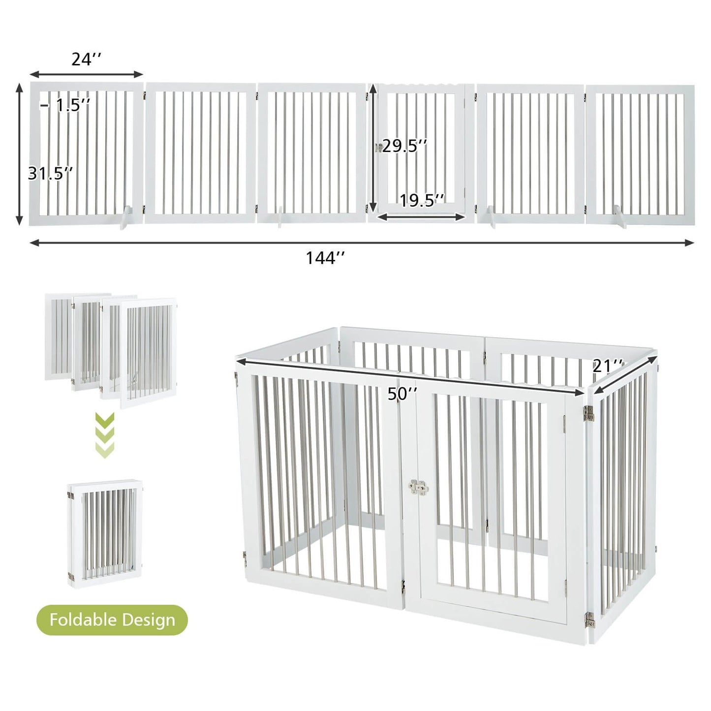 Freestanding 6-Panel Dog Gate with 4 Support Feet for Stairs, White - Gallery Canada