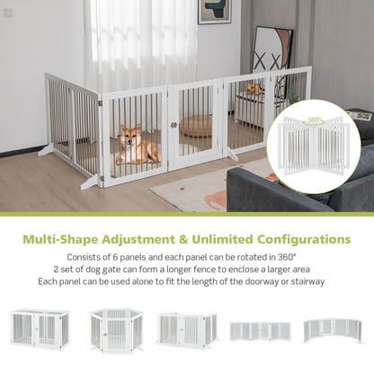 Freestanding 6-Panel Dog Gate with 4 Support Feet for Stairs, White - Gallery Canada