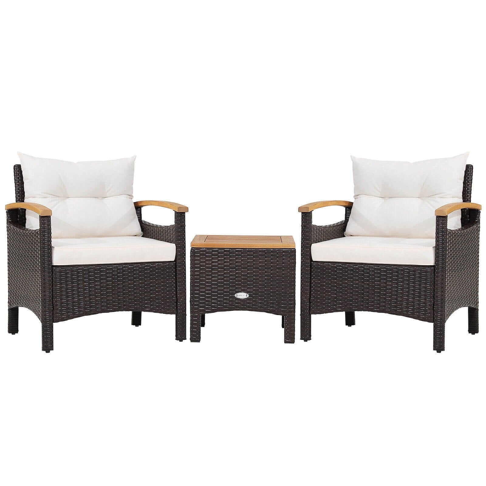 3 Pieces Patio Rattan Furniture Set with Removable Cushion, Off White Patio Conversation Sets   at Gallery Canada