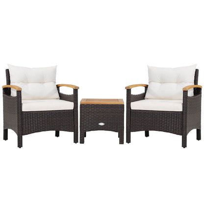 3 Pieces Patio Rattan Furniture Set with Removable Cushion, Off White Patio Conversation Sets   at Gallery Canada