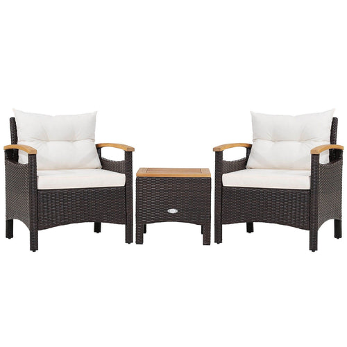 3 Pieces Patio Rattan Furniture Set with Removable Cushion, Off White