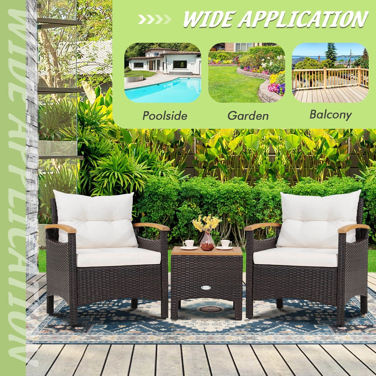 3 Pieces Patio Rattan Furniture Set with Removable Cushion, Off White Patio Conversation Sets   at Gallery Canada