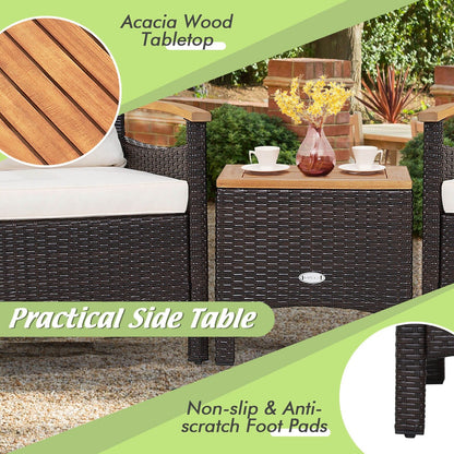 3 Pieces Patio Rattan Furniture Set with Removable Cushion, Off White Patio Conversation Sets   at Gallery Canada