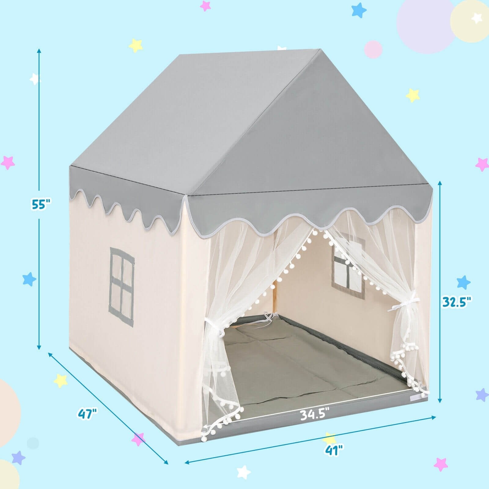 Kids Large Play Castle Fairy Tent with Mat, Beige Play Tents & Playhouse   at Gallery Canada